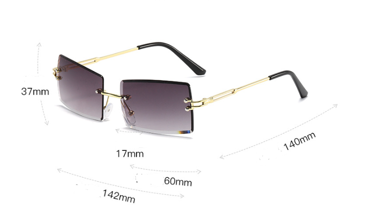 Title 1, Rimless Diamond Cut-Edge Sunglasses Square