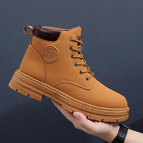 Mens Winter Boots Chunky Mid Heel Shoes Fashion Ankle