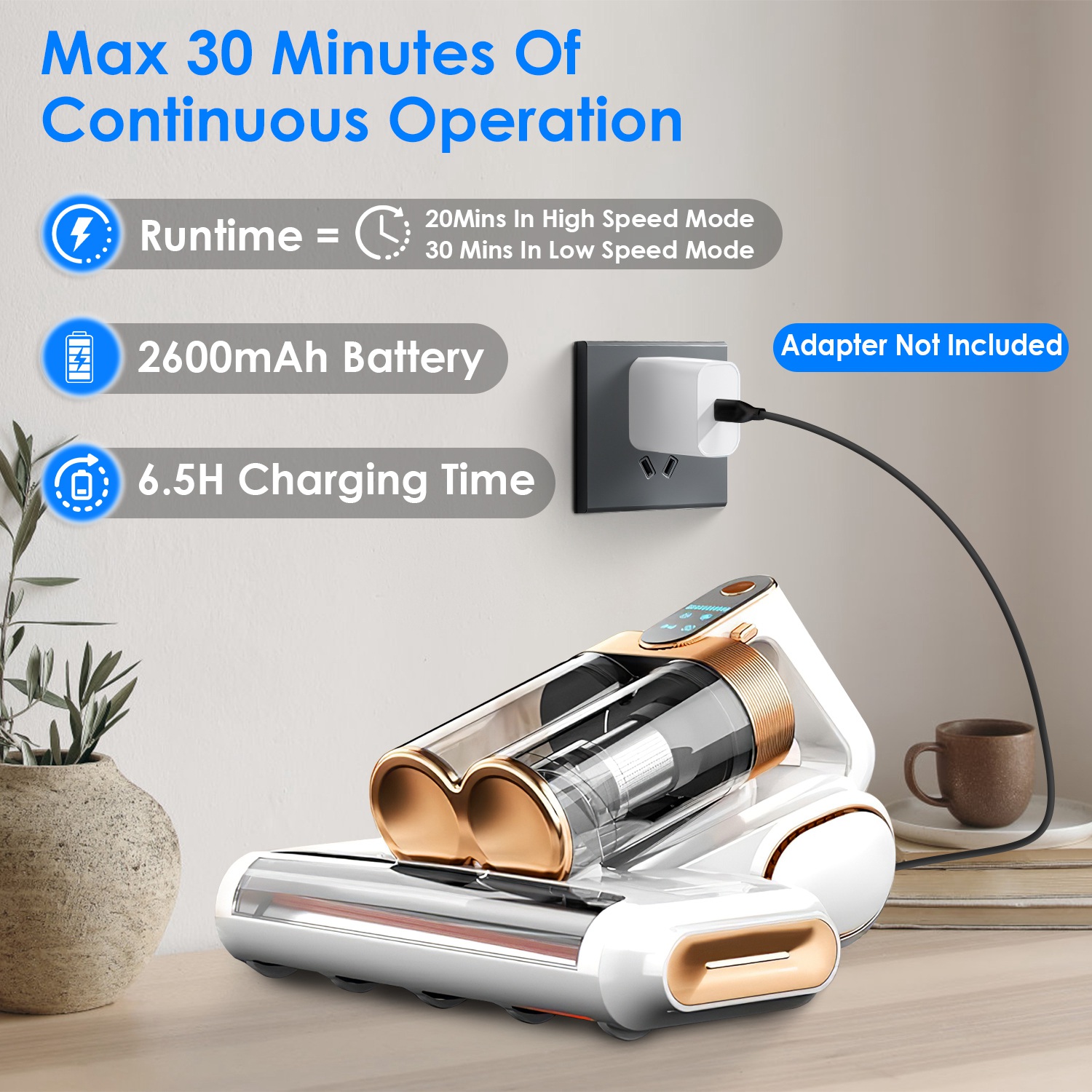 Mattress Vacuum Cleaner 16Kpa Bed Vacuum Cleaner Handheld Vacuums With Ultrasonic And UVC Light 18000 RPM Brushroll... image 8