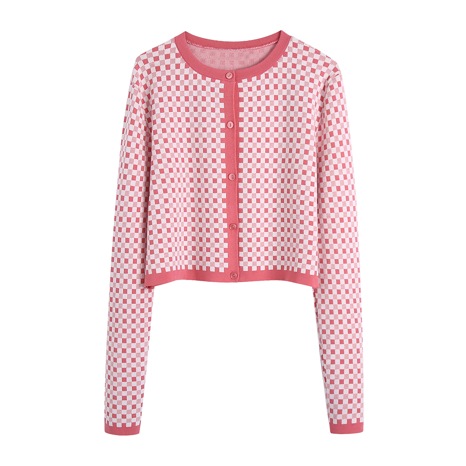 Ladies Casual Versatile Small Check Knit Jacket