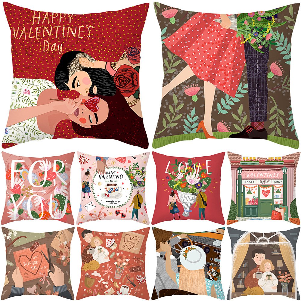 Valentine's Day Peach Skin Printed Living Room Bedroom Cushion Cover