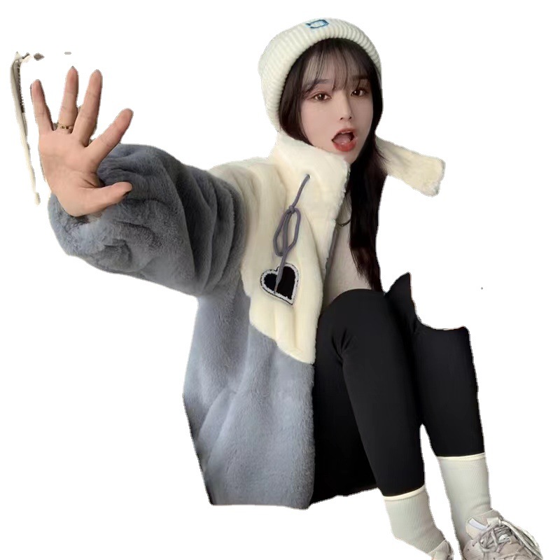 Women's Fleece Loose Top Ins Colorblock Coat