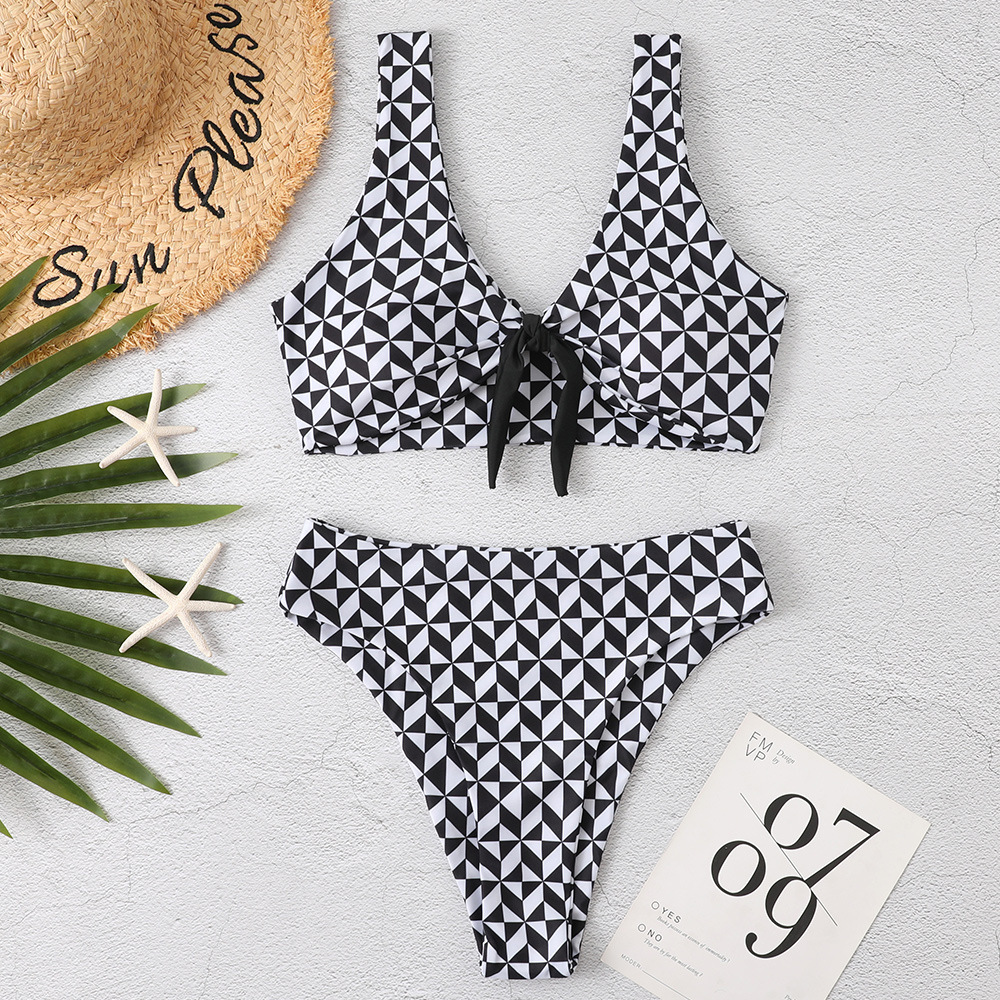 Title 5, Print Knotted Wide Strap Split Bikini