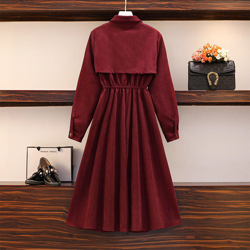 Women's Autumn Retro High Waist Bow Long Sleeve Dress
