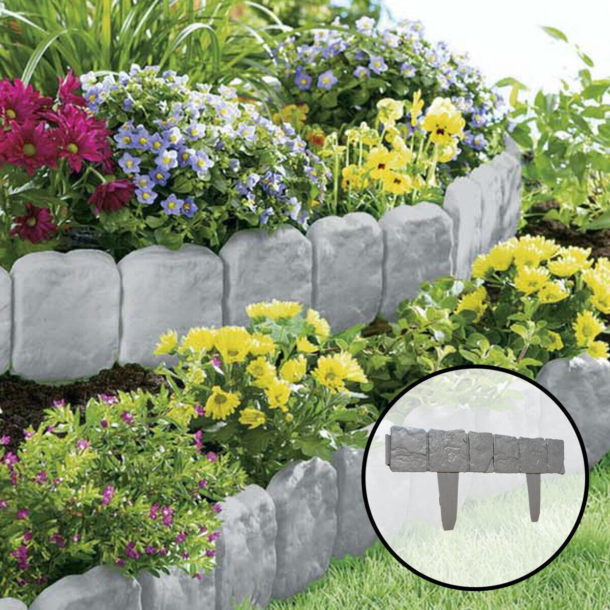 50 Pack Lawn Edging Cobbled Stone Effect Plastic Garden Hammer In Grey — image 8