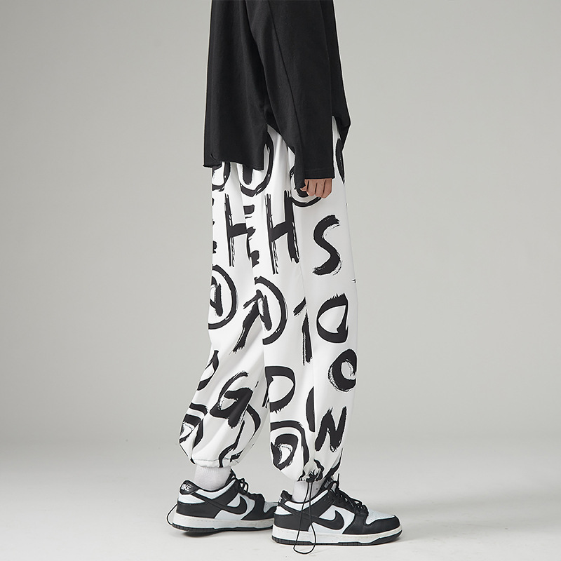 Men's Loose Drawstring Drawstring Print Casual Trousers