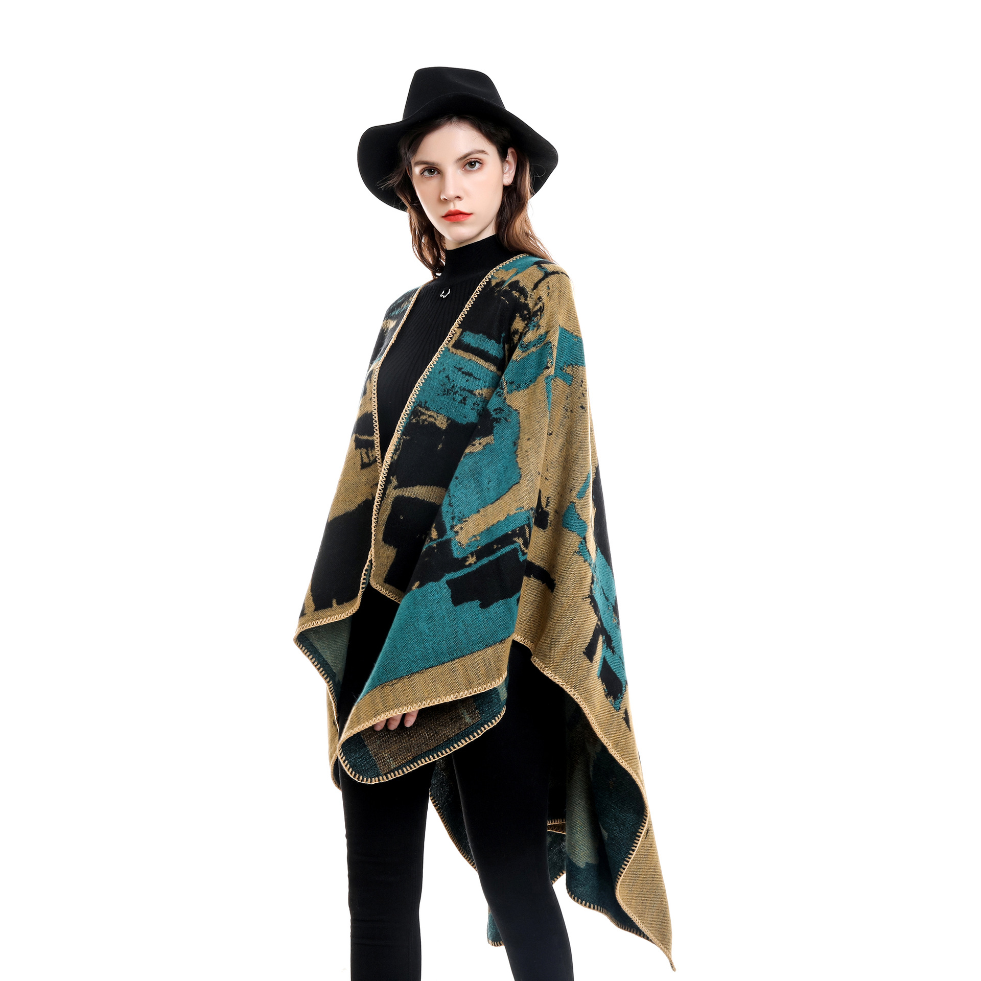 Irregular Geometric Check Pattern Imitation Cashmere Big Shawl