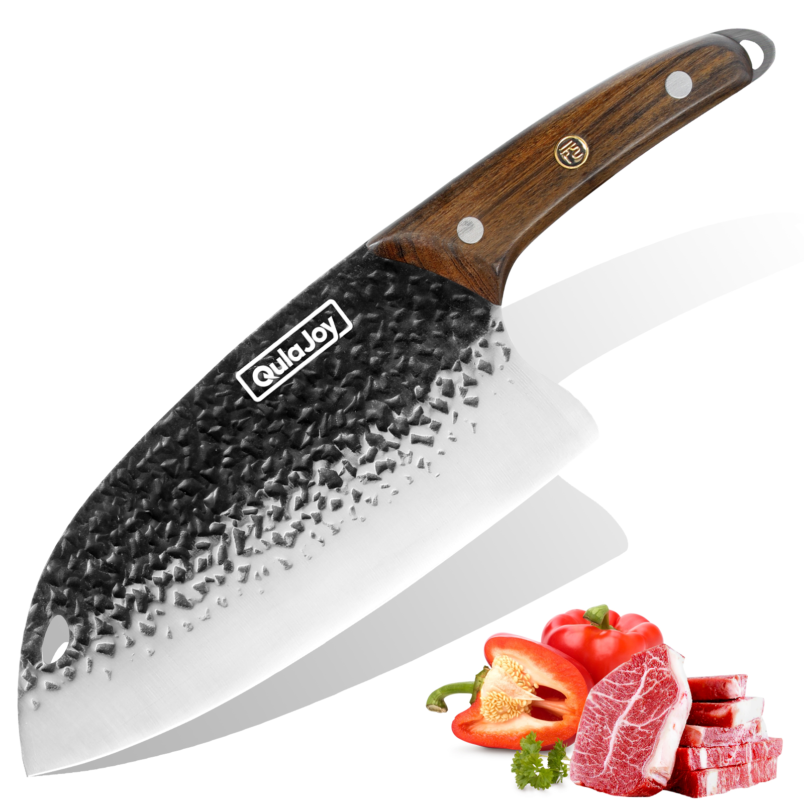 Qulajoy Meat Cleaver Knife - 7.3 Inch High Carbon Stainless Steel Butcher Knife For Meat Cutting Slicing Vegetables- Professional Chopper Knife For Home Kitchen Chef Knife