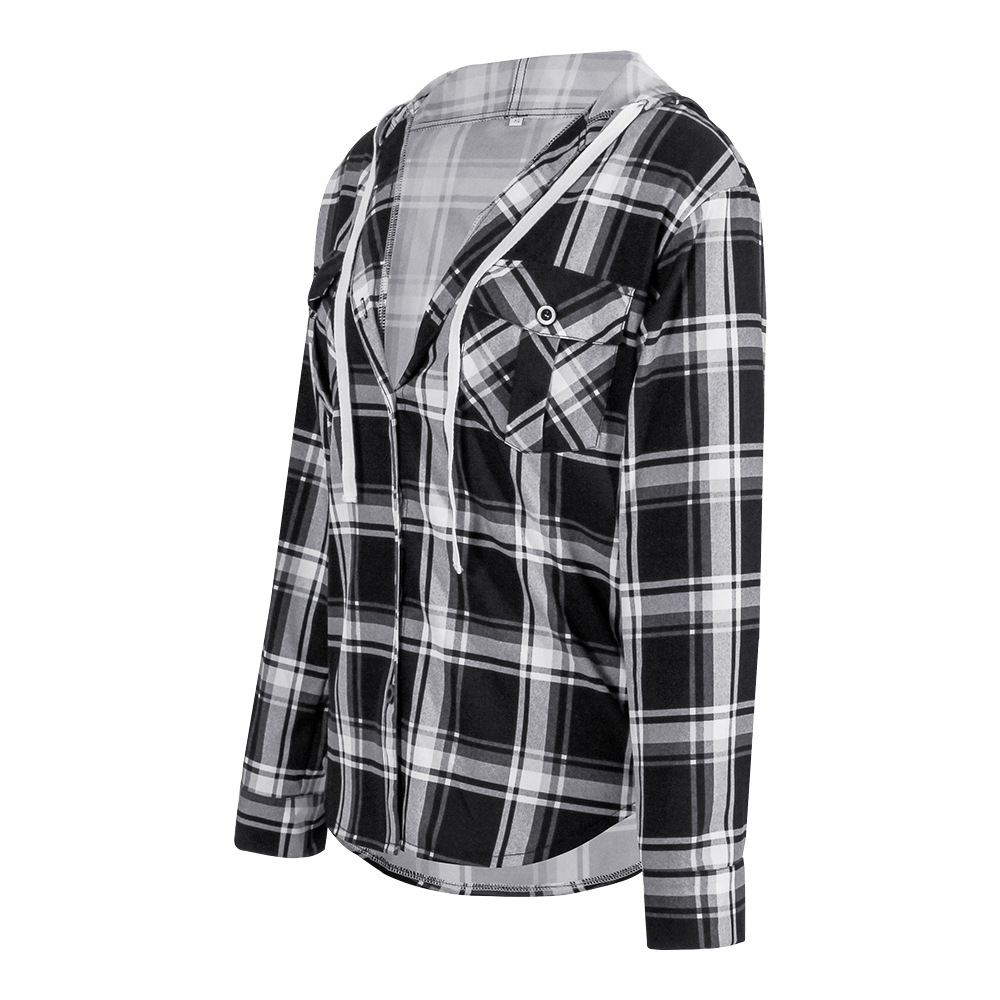 Check Printed Long Sleeve Cardigan Single-breasted Casual Shirt