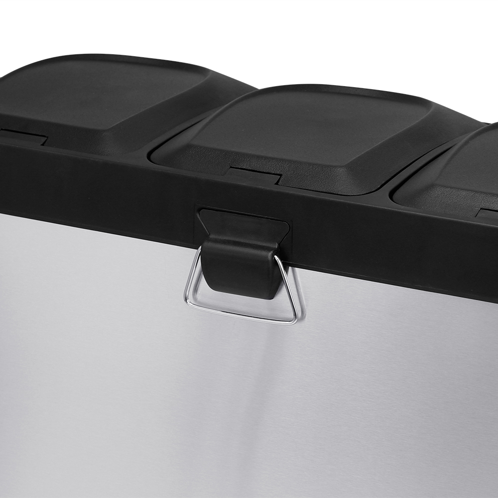 Rubbish Bin, Recycling For Kitchen, Stainless Triple Compartment Food Waste — image 9