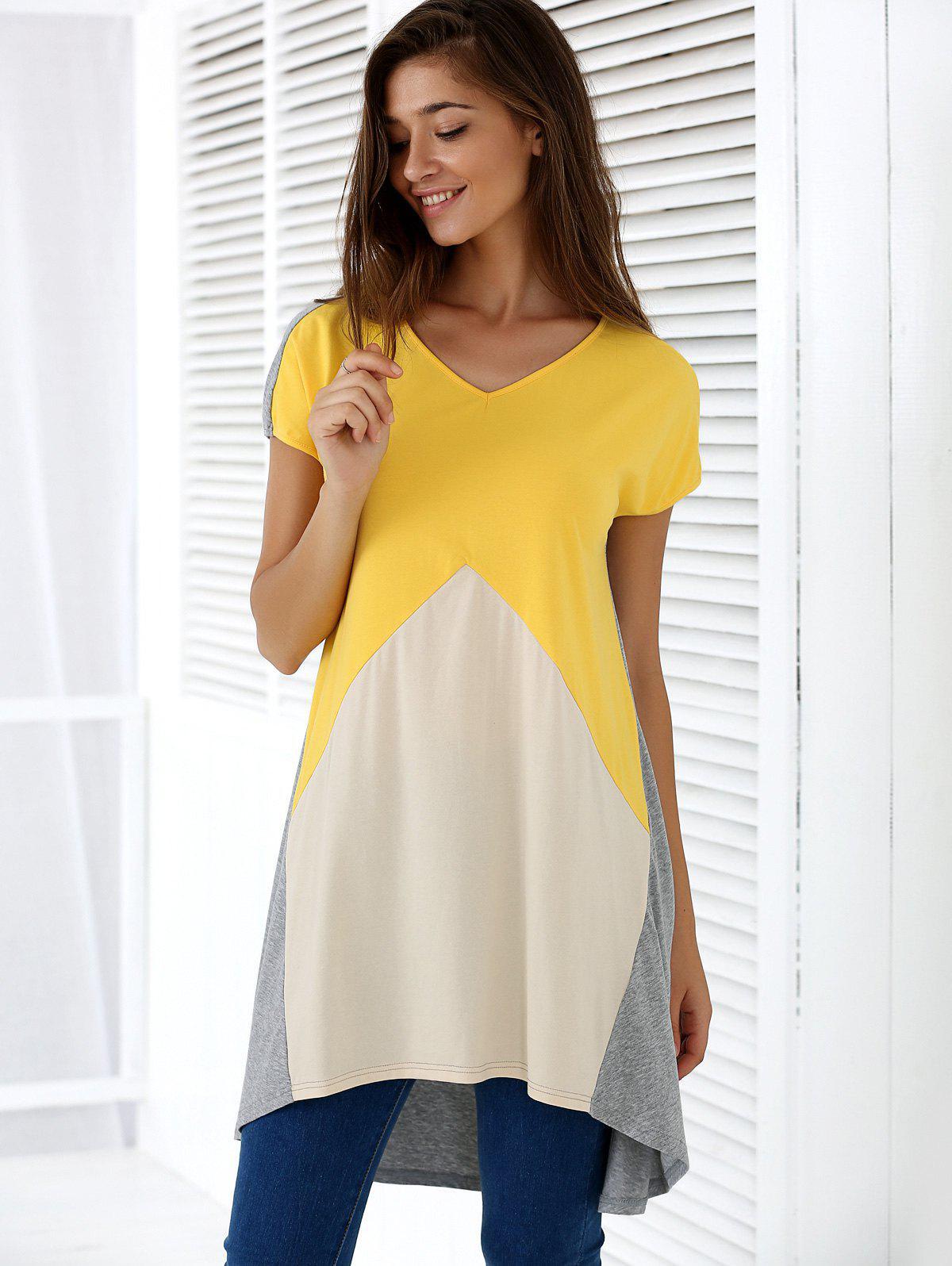 Women's V-neck Colorblock Loose Home Casual Style Short Sleeves
