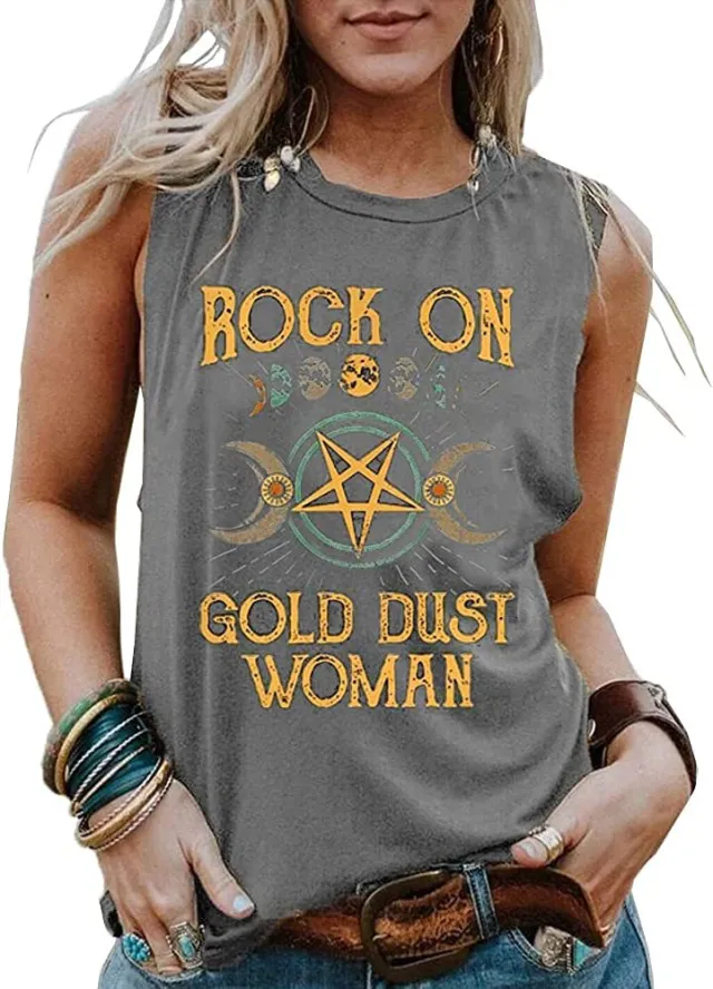 New Ladies Printed Tank Top Crew Neck Boho Grey - Shop at LoveMi