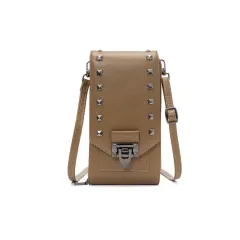 Rivet Design Shoulder Bags Mobile Phone Handbag Solid Color Crossbody Bags Women - Brown - View 1