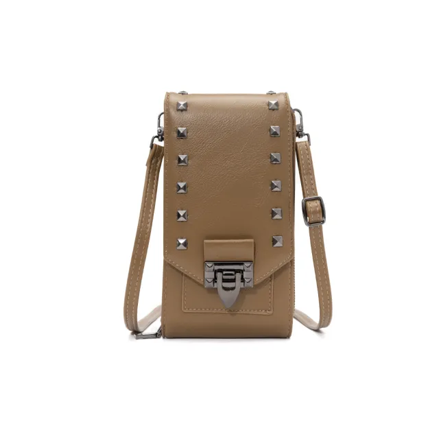 Rivet Design Shoulder Bags Mobile Phone Handbag Solid Color Crossbody Bags Women Brown - Shop at LoveMi