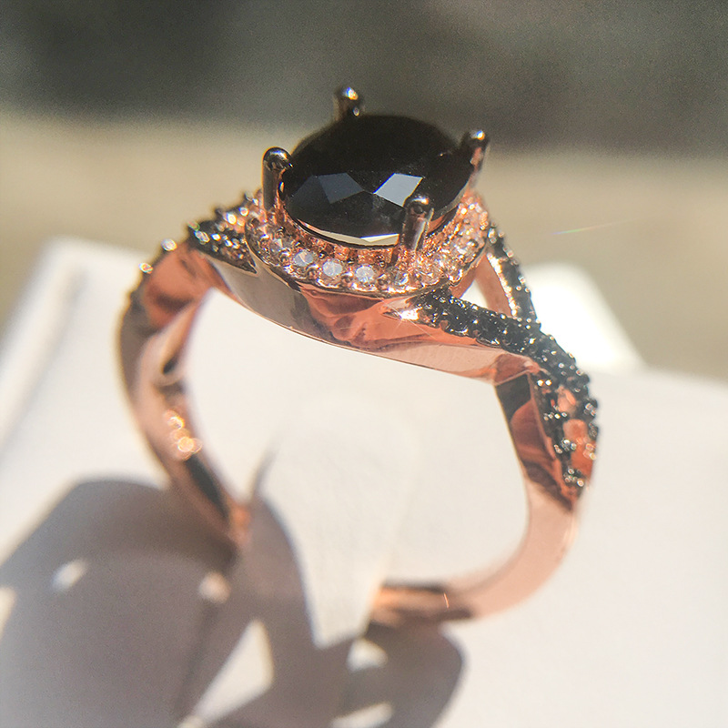 Zirconium Diamond Gold Plated Black Diamond Ring