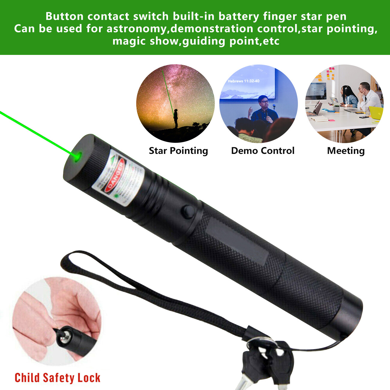 Strong Green Laser Pointer Pen Light Visible Beam Lazer AAA Torch 532nm USB Rechargeable Flashlight