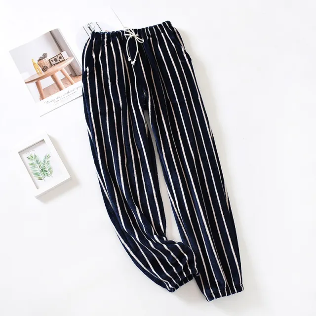 Plus Size Loose Women's Pajama Pants Home Trousers Navy Blue Stripes - Shop at LoveMi