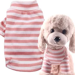 Pet's Two Feet Striped Stretch Clothes - Pink And White Stripes - View 1