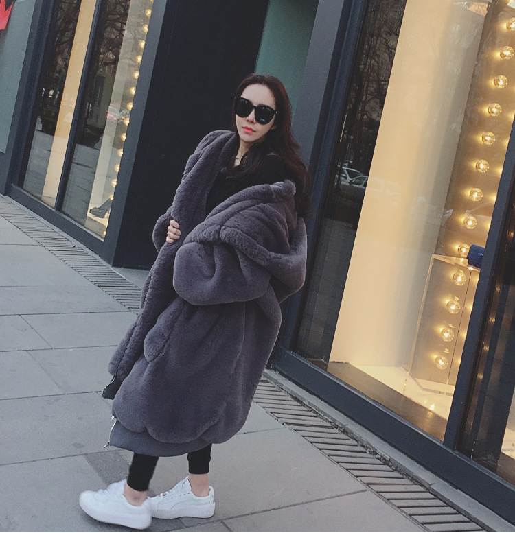Autumn And Winter Thick Long Hooded Fur Coat Dark Grey - Shop at LoveMi