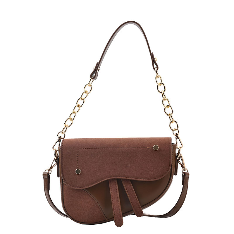 Frosted Rivet Metal Chain Personalized Saddle Bag Coffee - Shop at LoveMi