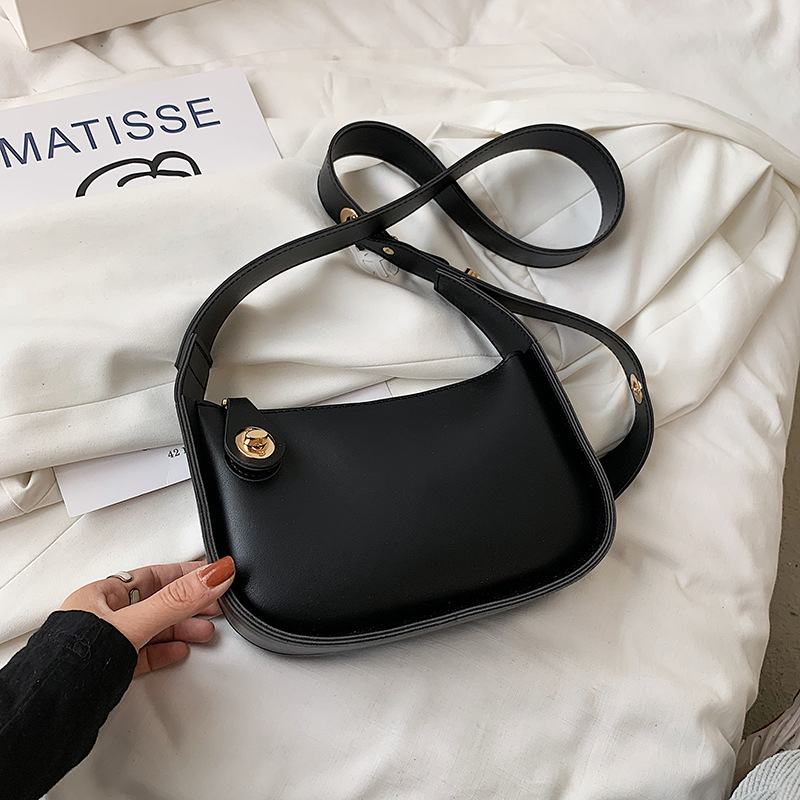 Broadband Messenger Bag Niche One shoulder Underarm Baguette Black - Shop at LoveMi