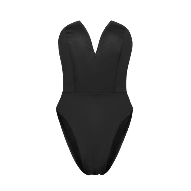 Women's V neck Tight Jumpsuit Top Black - Shop at LoveMi