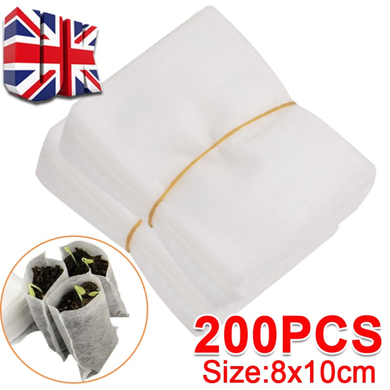 200pcs Biodegradable Nursery Bag Non-woven Fabric Plant Grow Bags White UK — image 3