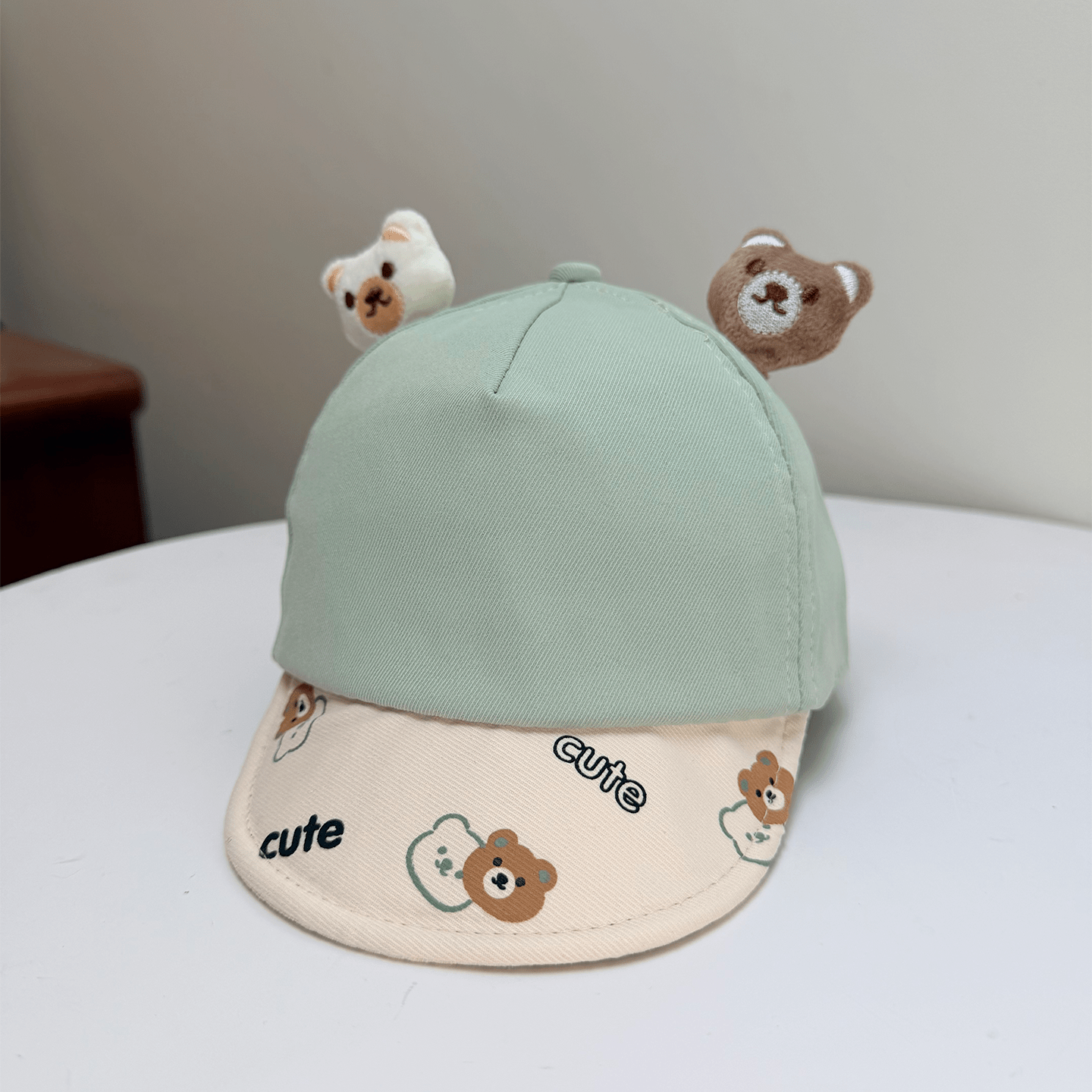 Korean-style Patchwork Printed Lettering Soft Brimmed Baseball Cap With Three-dimensional Plush Bear Ears And Baby Style Cap 2