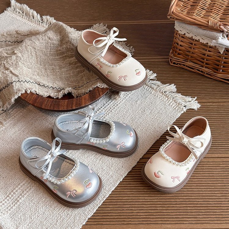 Children's Leather Shoes, Girls' Shoes, Girls' Pearl Bow Embroidered Single Shoes — foto 5