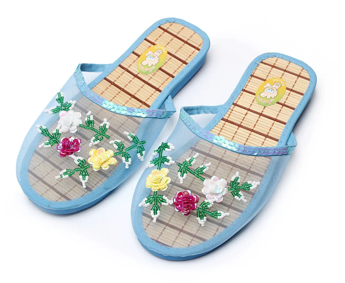 Hand-embroidered Beaded Silk Mesh Slippers