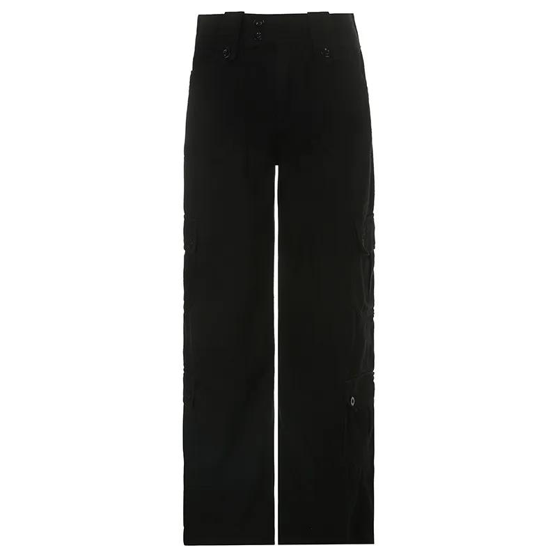 Double-breasted Buttoned Trendy Artificial Wear Multi-pocket Denim Casual Pants - Black