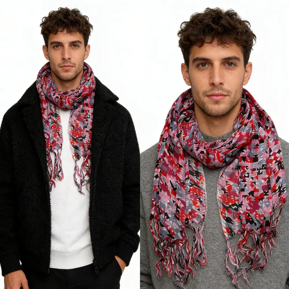 Flowy Long Red Scarf, Bold Floral Print