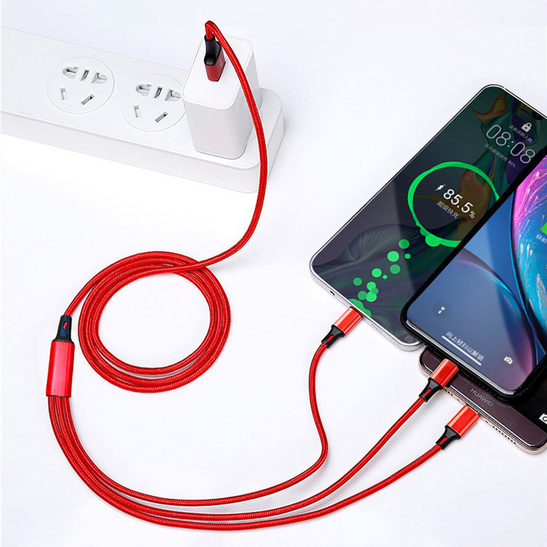 Nylon Braided One-to-three Data Cable Three-in-one Multi-head