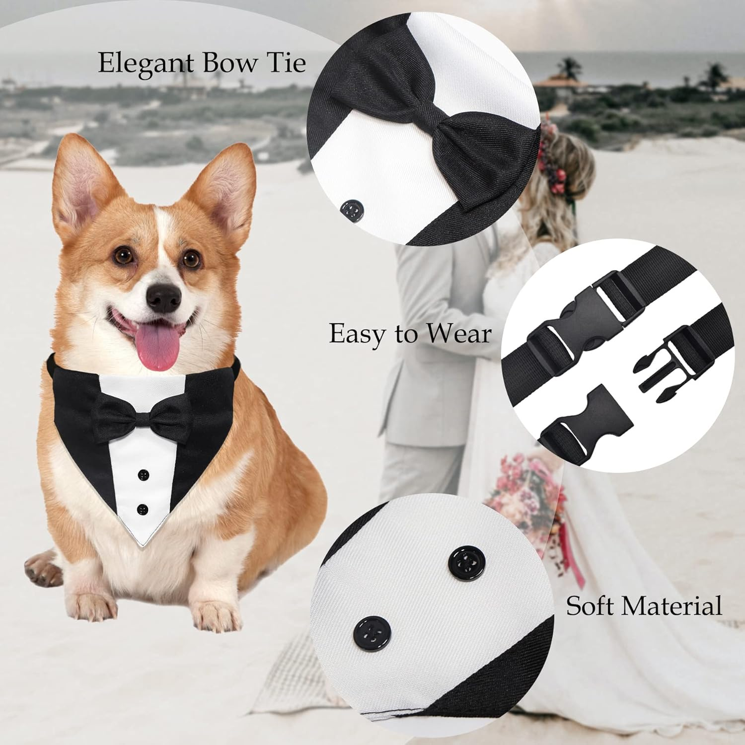Costume de smoking pour chien, collier bandana de mariage avec nœud papillon – Image 2