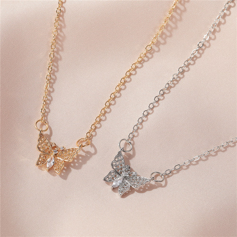 European And American Zircon Butterfly Pendant Necklace Simple Temperament