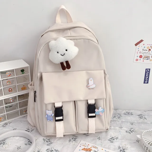 Nylon School Bags For Teenage Girls Waterproof School Laptop Backpack White - Shop at LoveMi