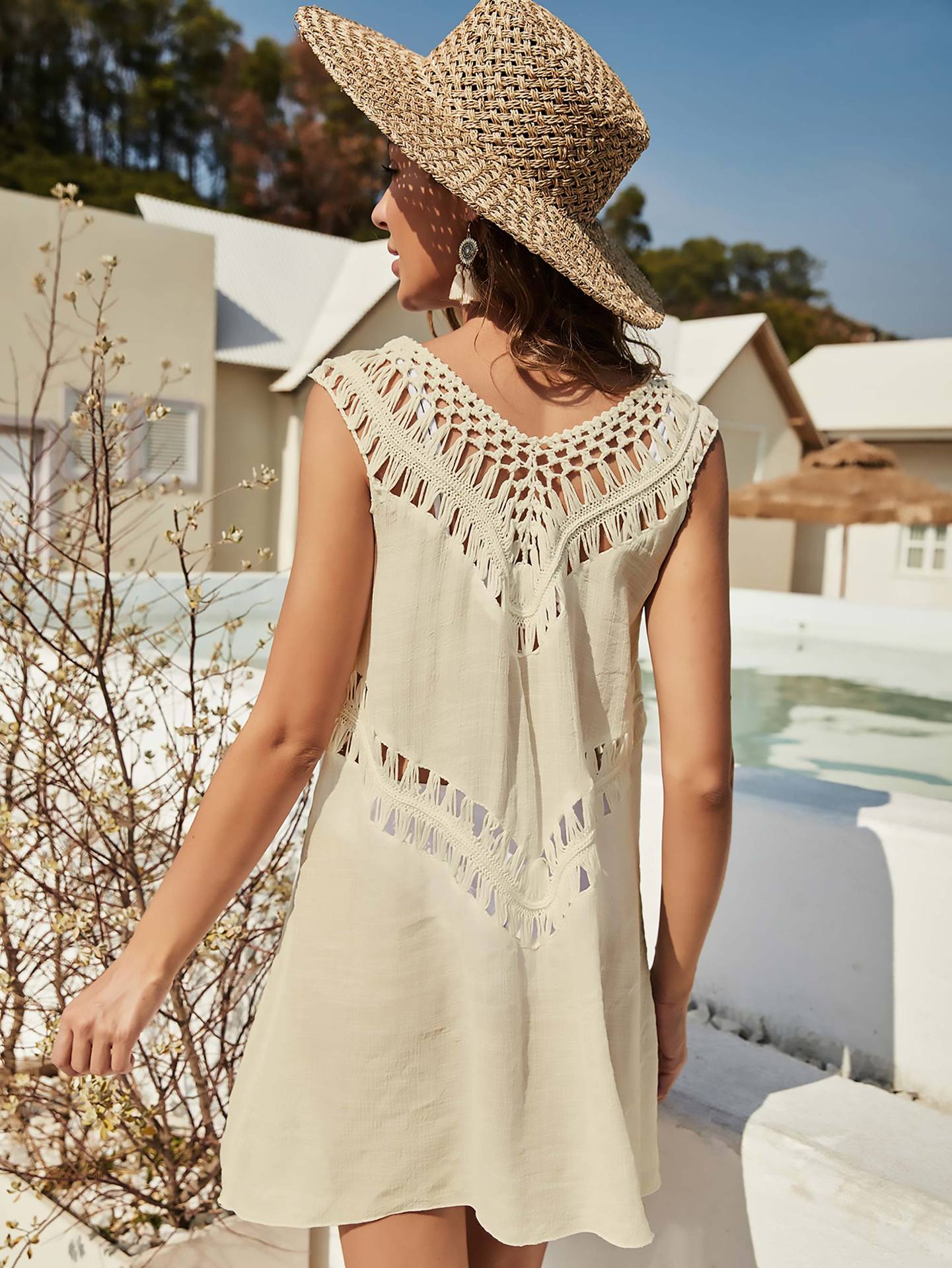 Women's Hand Crocheting V-neck Patchwork Vest Skirt