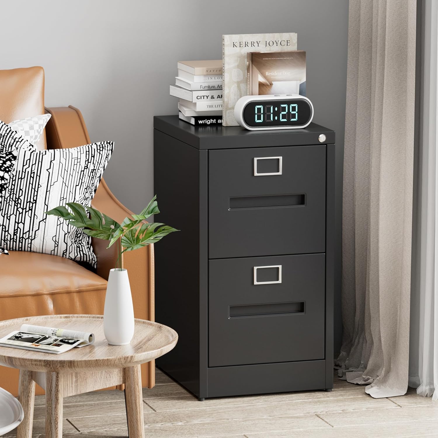 2 Drawer Mobile File Cabinet, Metal Under Desk Cabinet With Lock Name Card Holder For Office Home, Legal Letter Size, Assembly Required - Image 7