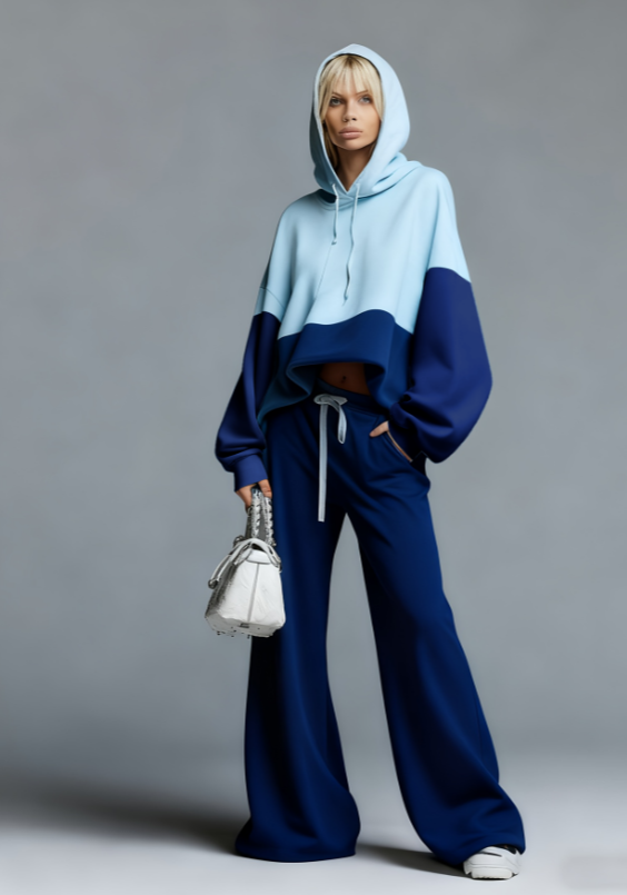Ensemble deux pièces sweat à capuche color-block et pantalon large