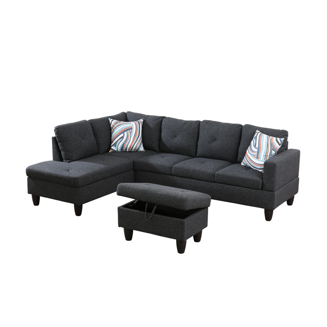 Pickup Only--Black Grey Linen Living Room Sofa Set