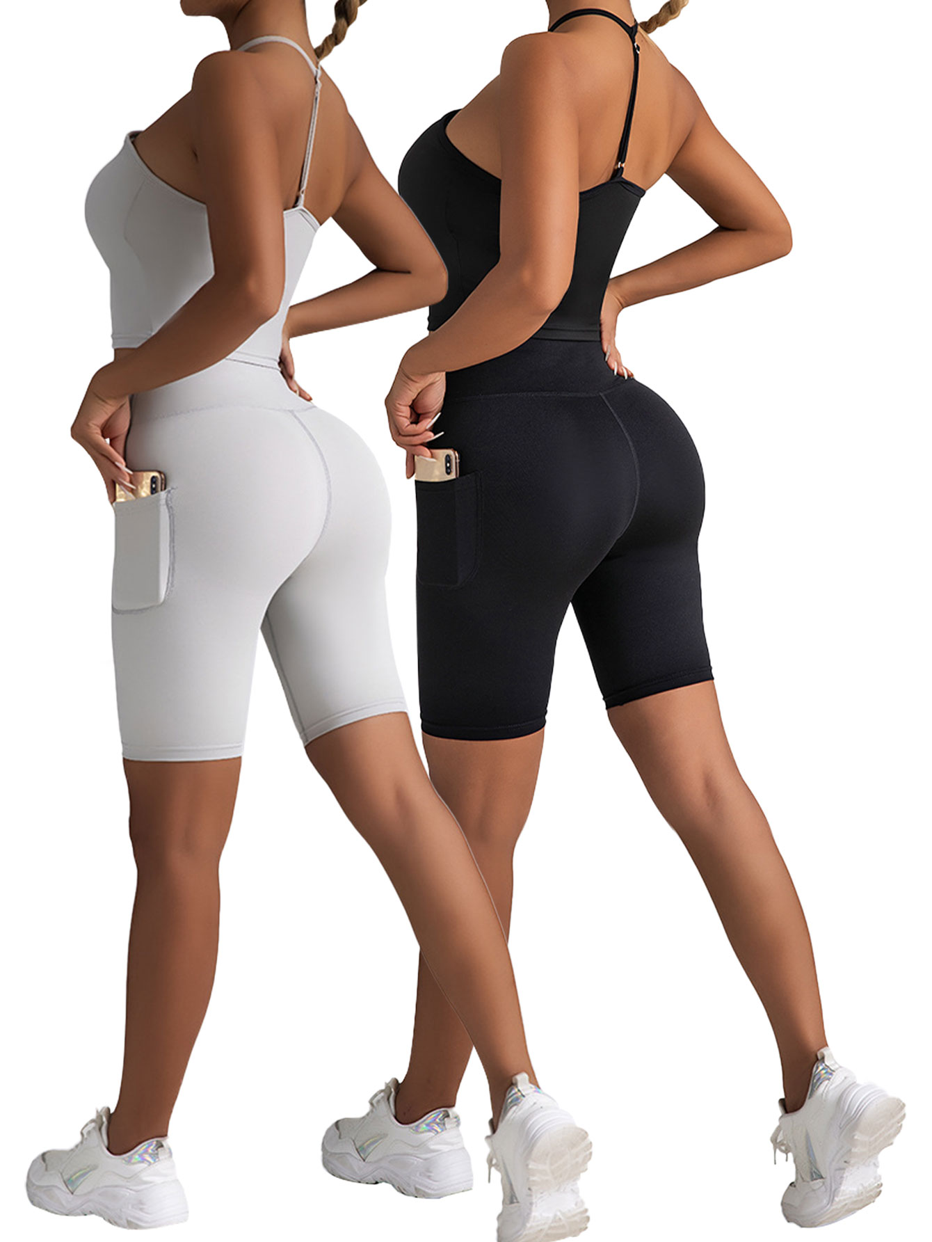 2 Pack High Waist Biker Shorts For Women-Workout Yoga Shorts Running Summer Soft - Picture 16 of 16