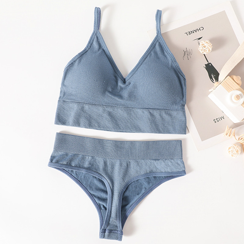 Solid Color Women Bra Panties Set Push Up Sports Sexy G-String