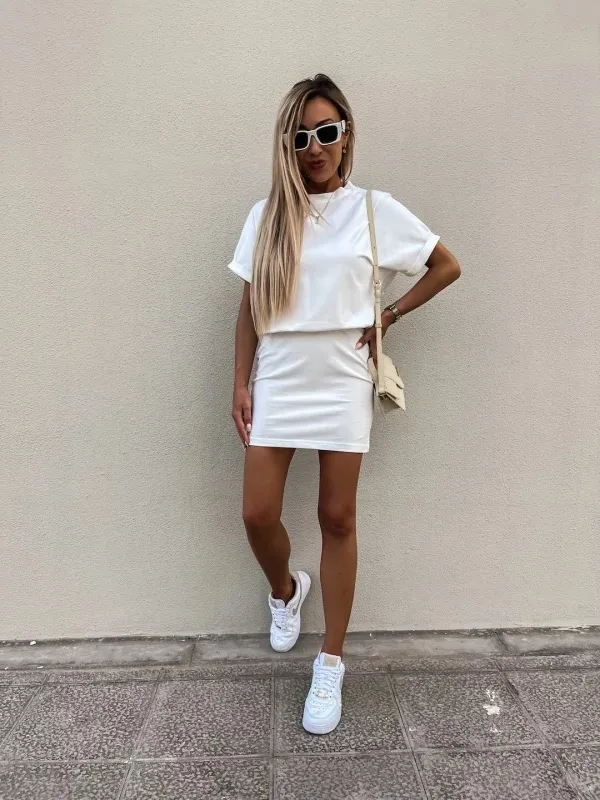 Ladies Solid Color Commuter Casual Sports Dress White - Shop at LoveMi