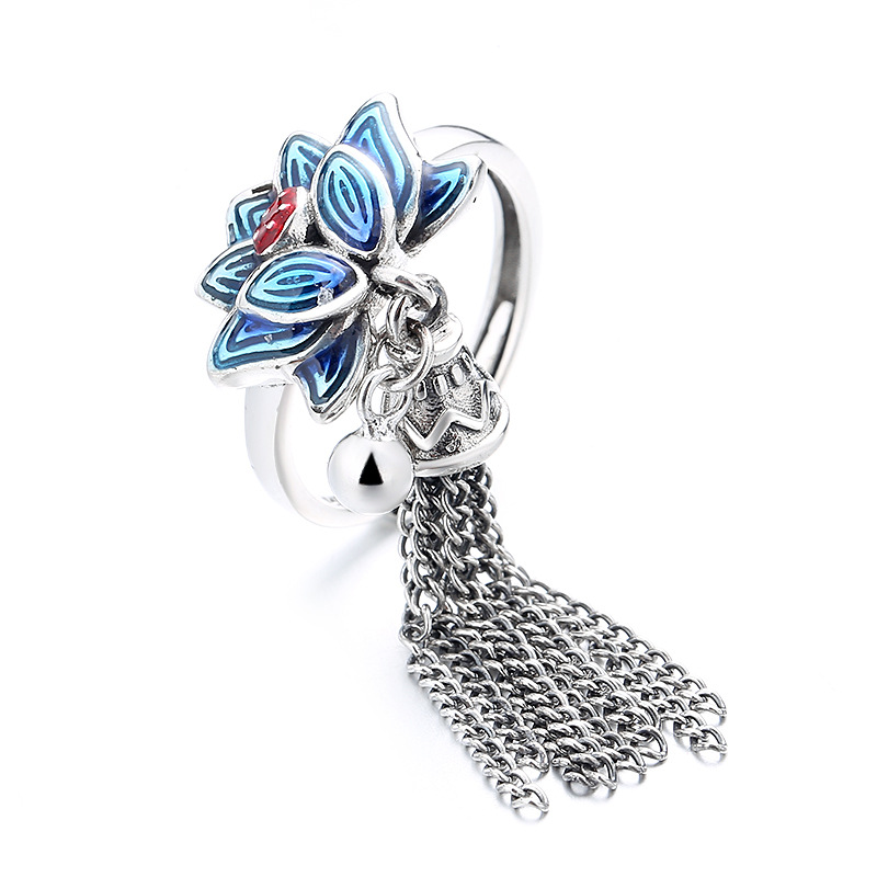 Title 4, S925 Sterling Silver Vintage Drip Glazed Blue L...