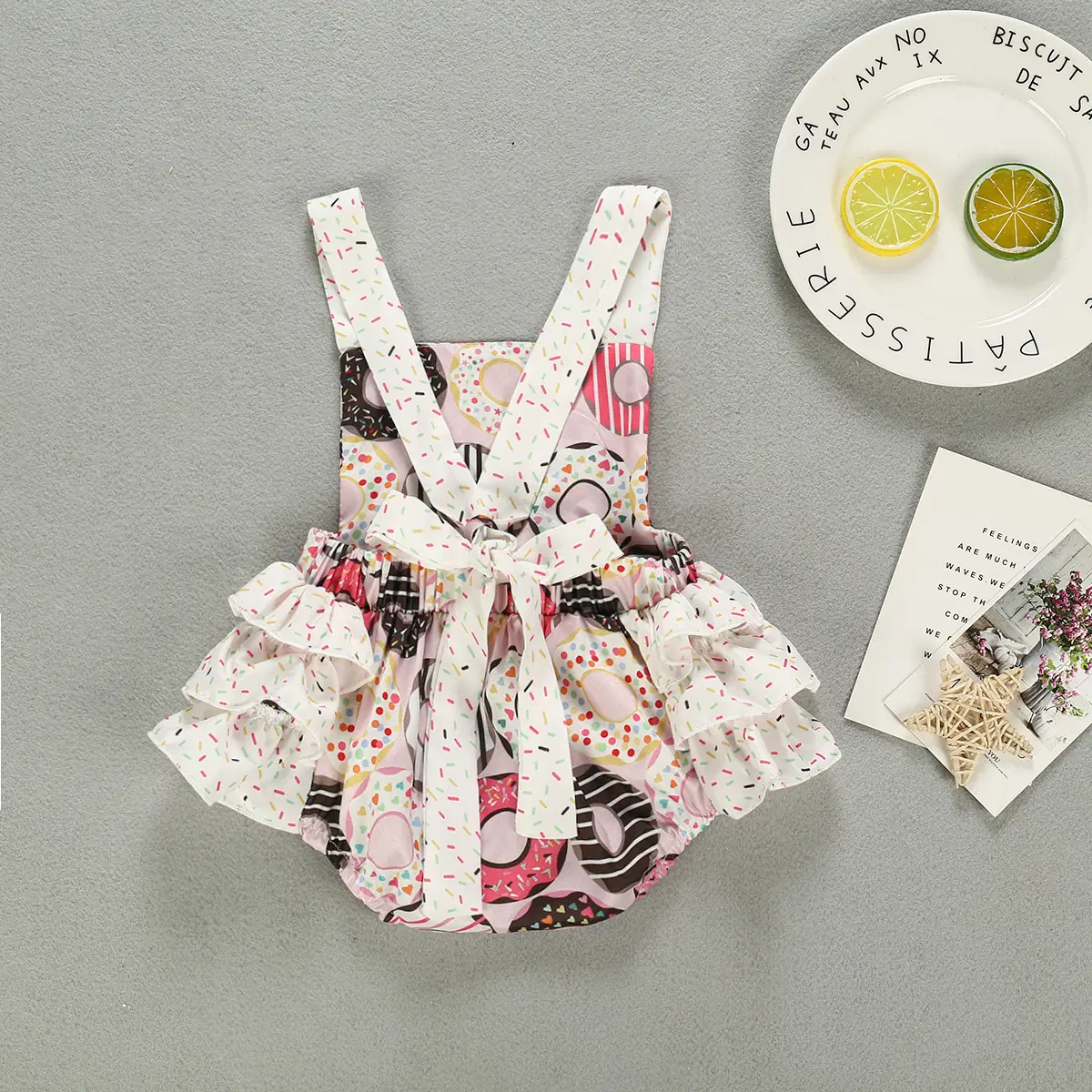 Girls Fashion Casual Sleeveless Donut Print Rompers Jumpsuit