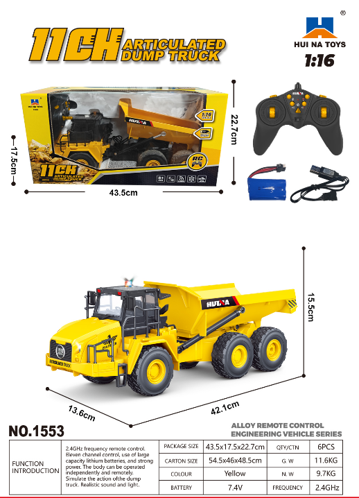 Huina 1553 1-16 Remote Control Dump Truck Toy