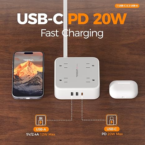 Surge Protector Power Strip With 900J Protection, 5 Ft Extension Cord, Multiple Outlets For Home Office And Electronics 3