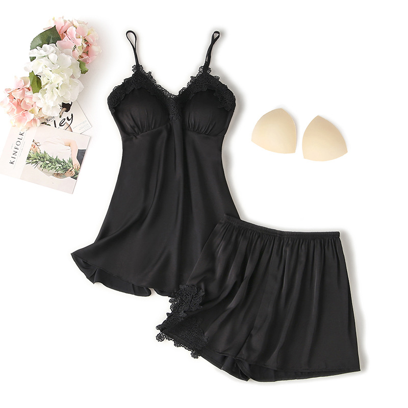 بدلة شورت بلباس منزلي نسائي بحمالات وبطانات صدر من الحرير