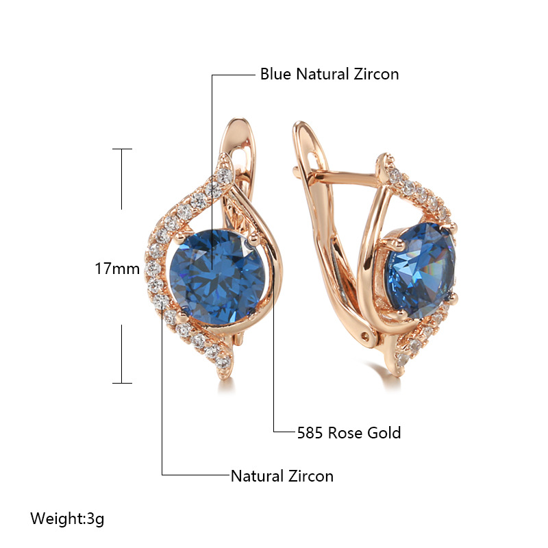 Women's Fashion Rose Gold Blue Zircon Earrings