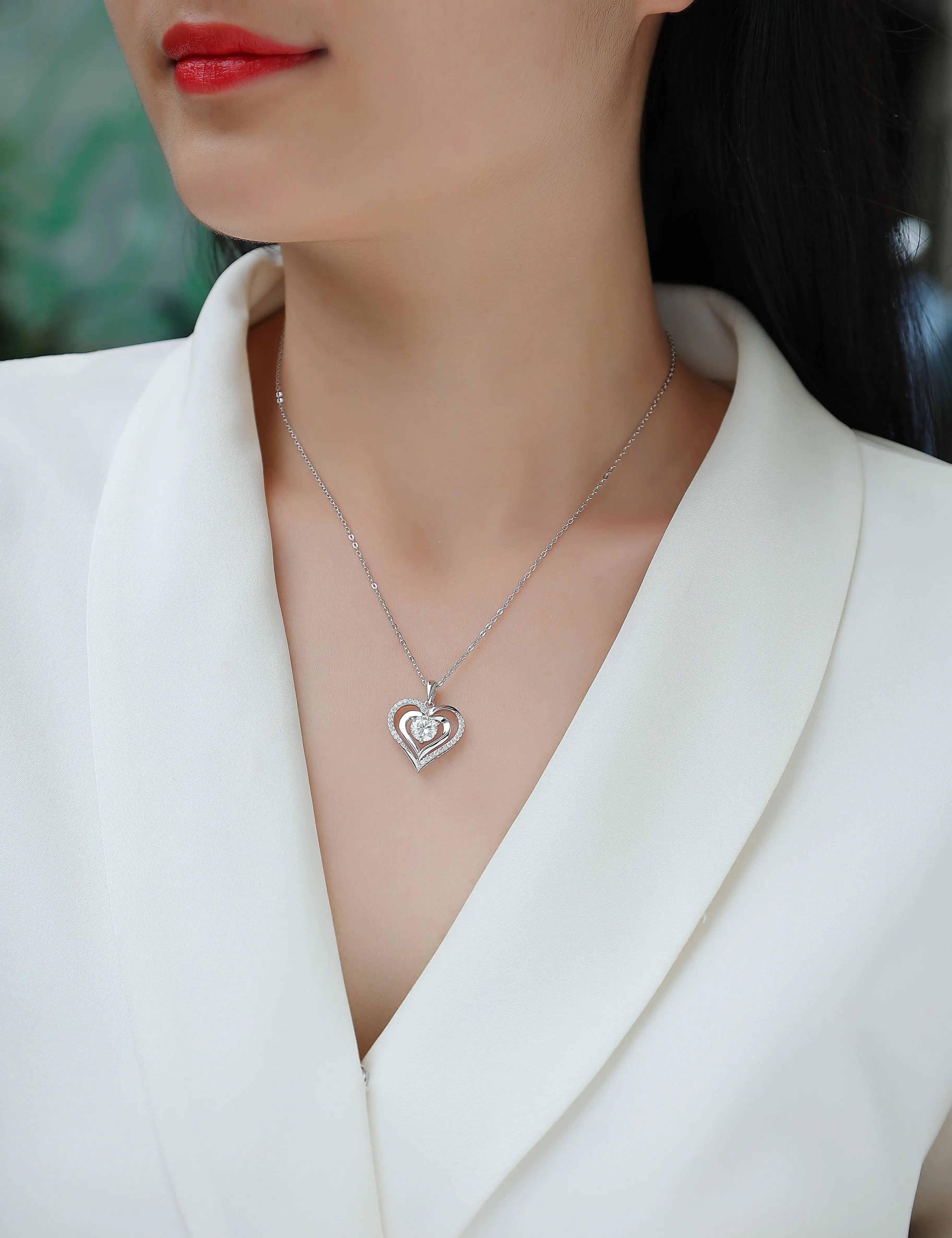 1Heart-to-heart Connection - A Fashionable And Luxurious Diamond Jewelry Pendant Set With 1-carat Moissan Diamond S925 Sterling Silver And Platinum Plating Proh